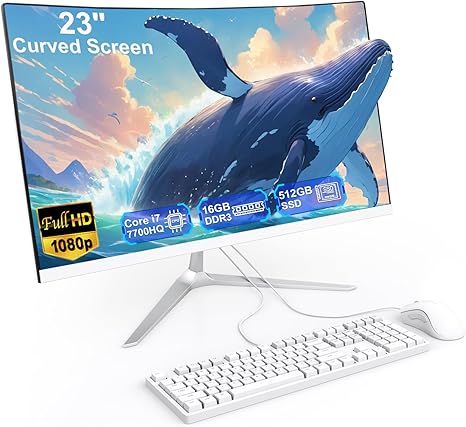 23.8" All-in-One Computer Curved Display White Minimalist Design for Work