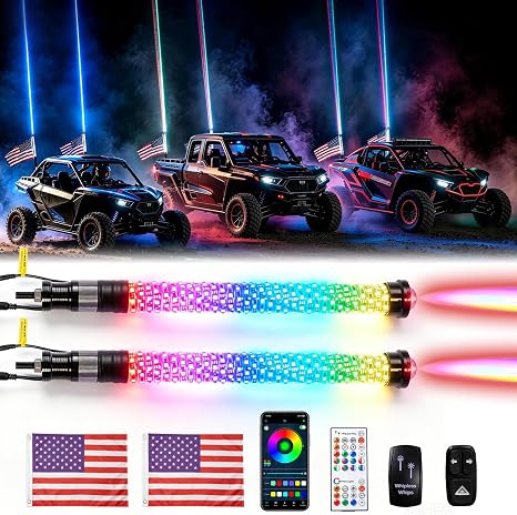 Universal 2-in-1 2FT Whipless Fat LED Whip Lights, 2 Pack