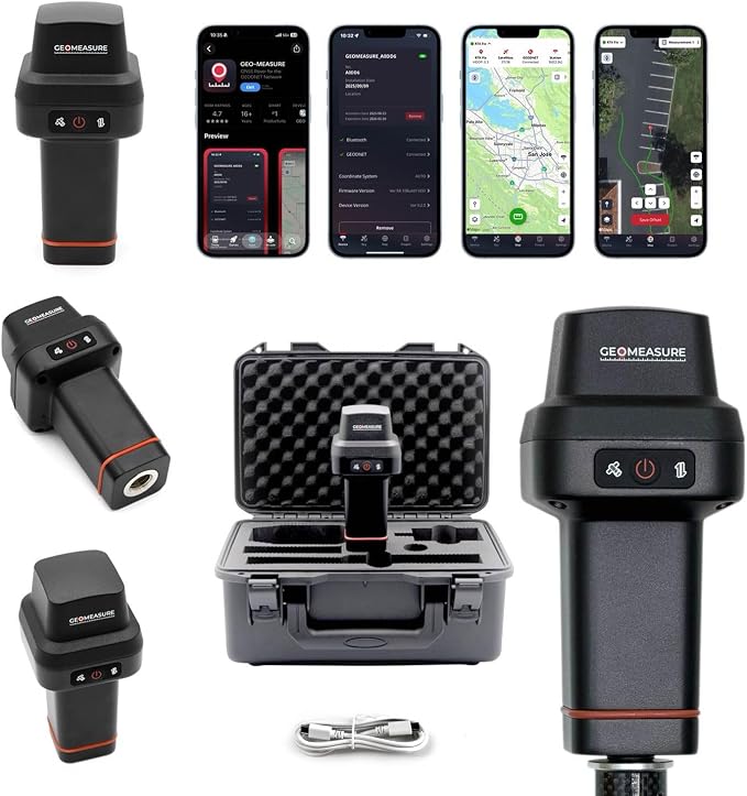 GEO-Measure RTK GNSS Survey Equipment, Handheld GPS Rover Receiver for Land Surveying, Construction, GIS Mapping & Stakeout, Multi-Frequency GNSS, IP67, WiFi, Bluetooth, GEODNET RTK Included