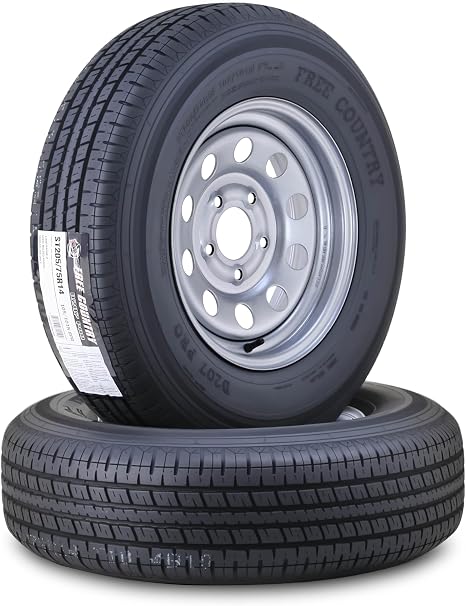 Free Country Trailer Tire Wheel ST205/75R14 8-Ply 105N 5X4.5 Silver Mod Pk2