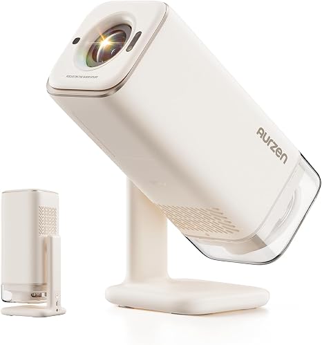 Aurzen BOOM Air Google TV Portable Projector with USB-C Powered, Off-White | Smart Projector with WiFi and Bluetooth, for Outdoor & Home Movie, 4K Supported, Real-Time Focus, Dolby Audio, Flexible Stand