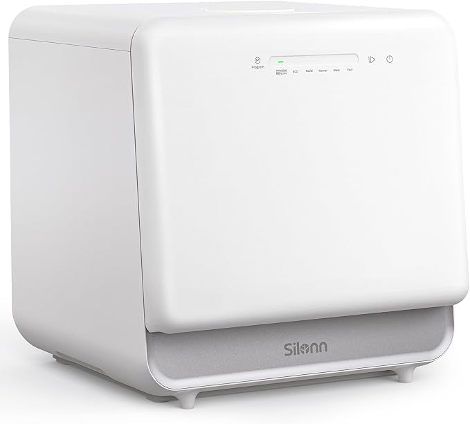 Silonn Portable Countertop Dishwasher, 5L Tank No Plumbing Needed 7 Wash Prog 360° Spray, 4-Place Settings Dishwasher Auto Dry for Apartments RVs Dorms