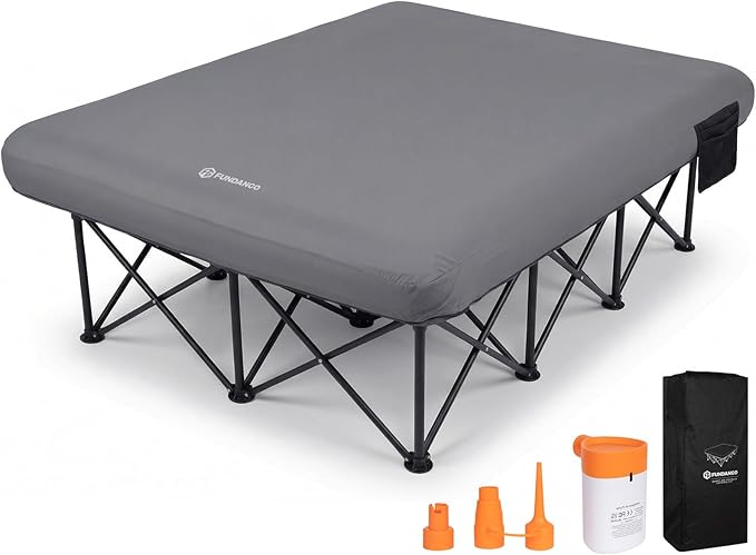FUNDANGO Queen Camping Cot with Electric Pump and Air Mattress, 80 x 60 in