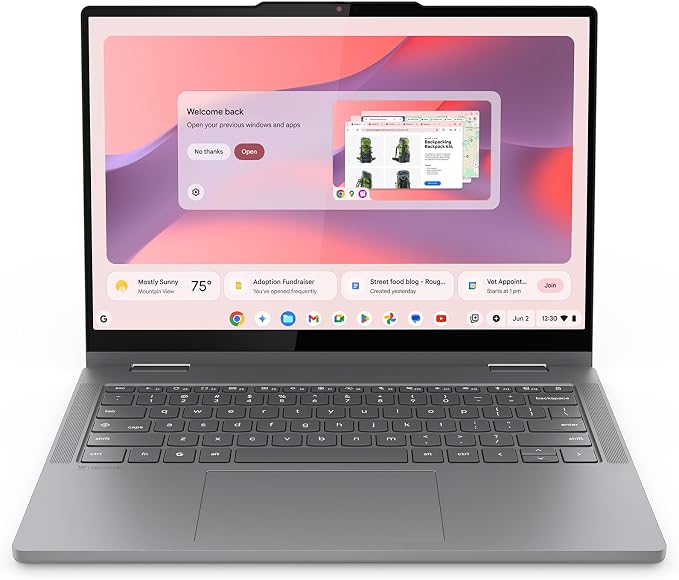 Lenovo Chromebook 2-in-1 - Lightweight Laptop - Google Gemini - Intel® N150 CPU - 14" WUXGA IPS Touchscreen Display - 4GB RAM - 128GB UFS Storage - Integrated Intel® Graphics - Luna Grey