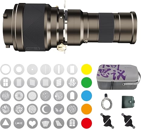 Bussi MG06 TS Photography Snoot Kit with ±5° Tilt Range with 36° Lens, Bowens Mount with 30 Gobos, Compatible with Aputure, Amaran, Godox, GVM LED Video Lights