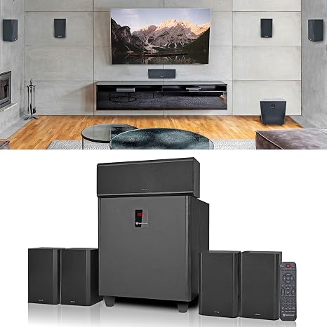 Rockville HTS820 1500W 5.1 Channel Home Theater System with 8" Subwoofer, Bluetooth, USB, Includes Remote and Speaker Mounts - Perfect for Movies, Music, Karaoke | 1500W Peak/375W RMS, USB/SD Inputs, Optical TV Input, Karaoke Mic Inputs, LED Light Effects