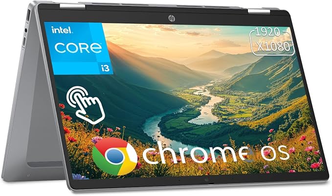 HP Chromebook Plus x360 Laptop 14" 2 in 1 Touchscreen Business Laptop for Student Intel Core i3 N305 8GB RAM 256GB UFS Backlit KB Wi-Fi 6 Chrome OS w/Google AI