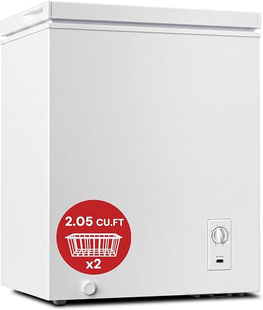 Uthfy Chest Freezer, 2.05 Cu.ft Deep Freezer with Interior LED Light,2 Removable Baskets, 7 Level Adjustable Temperature for Home/Kitchen/Garage/Bar