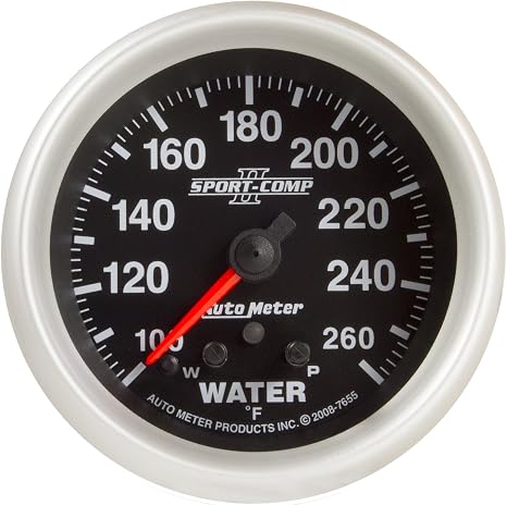 Auto Meter 7655 Sport-Comp II 2-5/8" 100-260 Degree F Full Sweep Electric Water Temperature Gauge with Peak Memory and Warning
