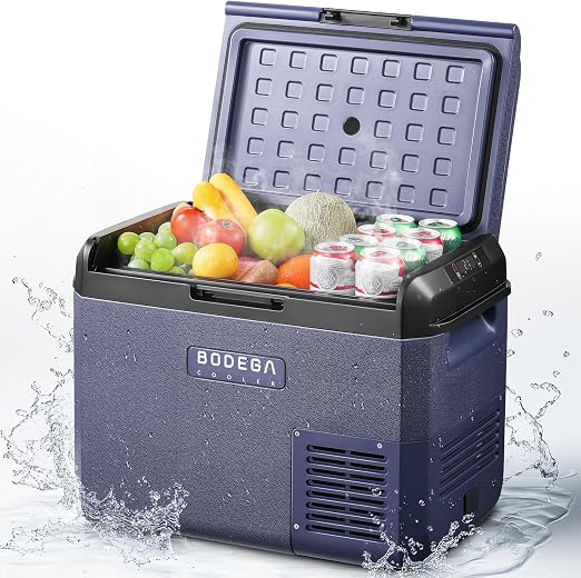 BODEGA 12 Volt Car Refrigerator 32 QT Portable Freezer IPX4 Waterproof Car Fridge Electric Cooler for Truck Van Camping Travel DC Compressor Ultra-Quiet 31dB 12/24V DC 110-240 Volt AC,-4℉ to 68℉