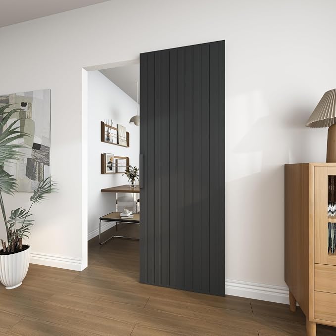 JUBEST 30"x84" Concealed Sliding Barn Door with Soft Close Hardware Kit, Black Hidden Door for Opening 26"-28"x80", Waterproof and Modern, Smooth Sliding, for Interior Using, Widely Used
