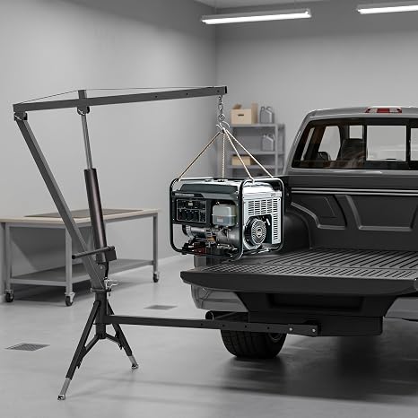 Heavy-Duty Hydraulic Pickup Truck Crane, 1000 Lbs Max Lift Capacity Hitch Mount Crane with 360° Swivel & Adjustable Boom for Jobsite Loading
