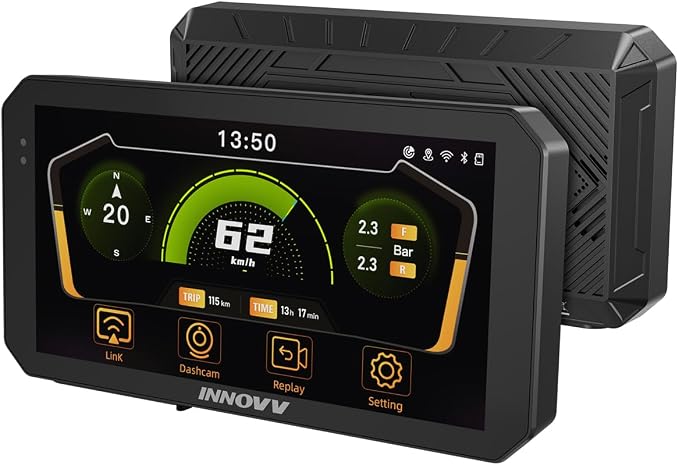 INNOVV N2 6" Anti-Glare Sunlight Visible Motorcycle CarPlay Screen, Wireless CarPlay & Android Auto, IP67 All-Weather Waterproof, GPS Navigation, 5G WiFi, Bluetooth 5.2, Parking Mode & Loop Recording