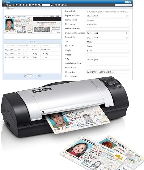 Plustek Duplex Driver License & ID Card Scanner - Bundle Software can Automatically Extracts ID Data and Populates into Data Fields, in Addition to Age Verification. Support Windows only