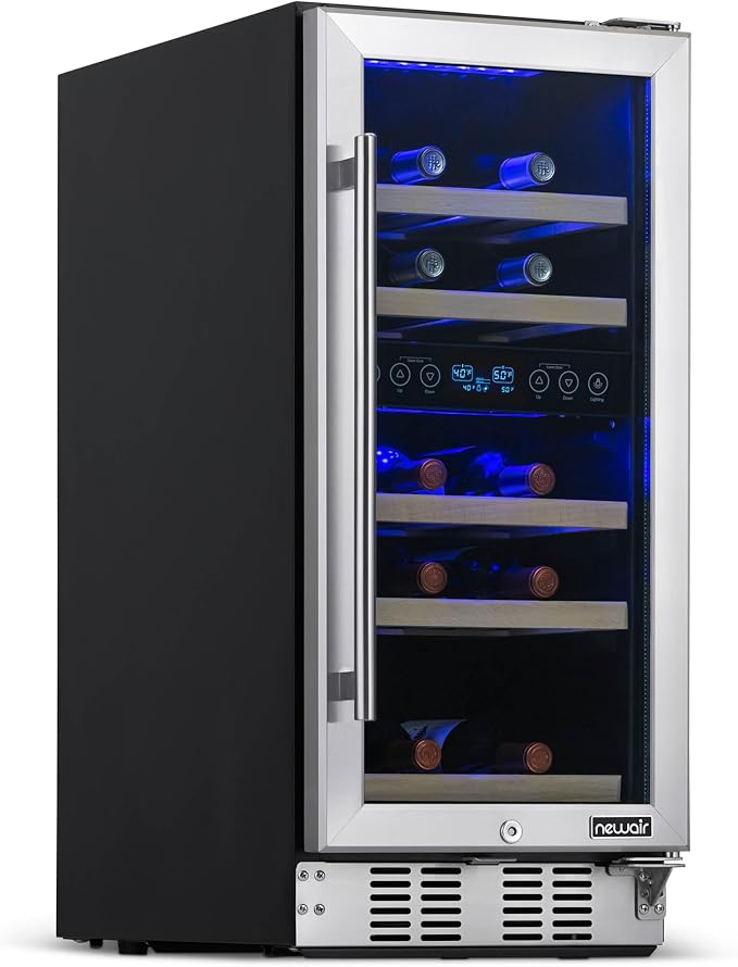 NewAir 15" Dual Zone Wine Fridge for 29 Bottles | Built-In or Freestanding Wine Cooler Refrigerator with Glass Door | Precision Temperature Control & Beechwood Shelving | Stainless Steel