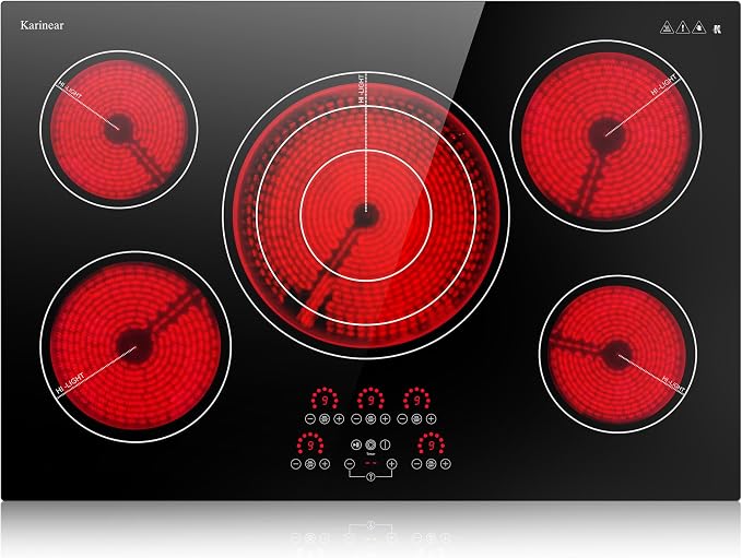 Karinear Electric Cooktop 30 Inch, Upgrade 5 Burners Electric Stove Top