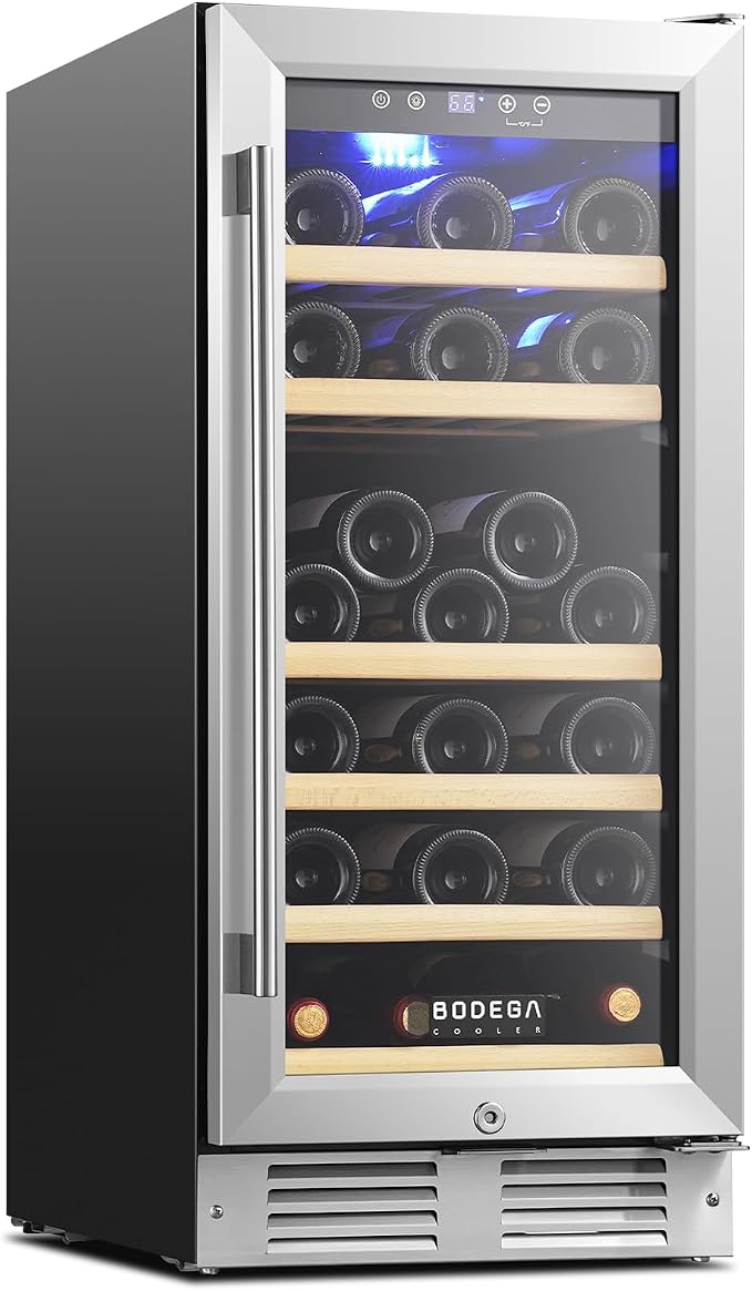 BODEGACOOLER 15 Inch Single Zone Wine Fridge, 41℉ to 72℉, Holds 32 Bottles