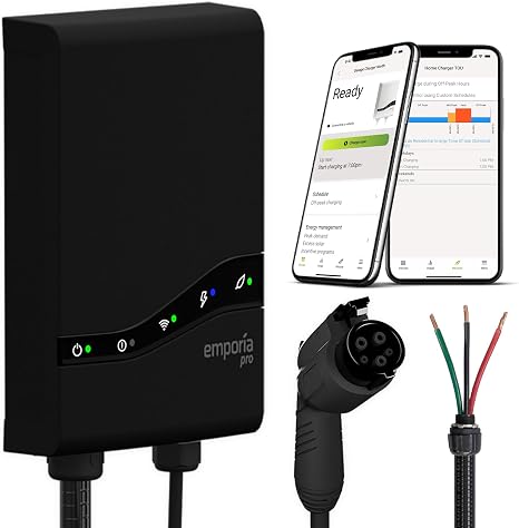 EMPORIA Pro Level 2 EV Charger with PowerSmart - 48 amp Fast EV Charger for Home with Hardwire and J1772 Connector - 240v Electric Vehicle Charging Station and 25' EV Charging Cable