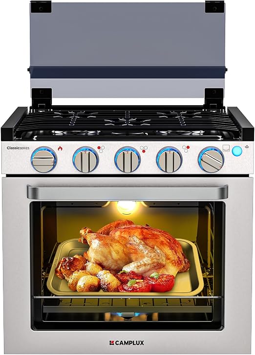 CAMPLUX RV Stove Propane Range 21 Inches, RV Oven with 3 Burners, Classic