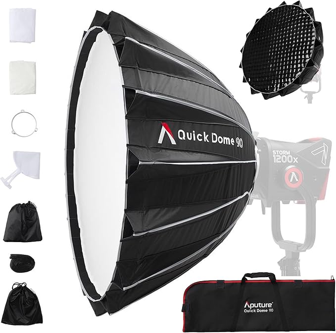 Aputure Light Dome Quick Dome 90 Softbox,90cm(3ft) Circular Bowens Mount | with Quick Release Design,Include Diffusion,Light Control Grid,Carrying Bag for Aputure Amaran Video Light