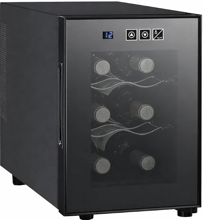 Koolatron 6 Bottle Wine Fridge – Freestanding Wine Cooler with Glass Door, 0.6 cu ft (16 L) Beverage Can Refrigerator, Digital Temperature Control, Ideal for Red, White & Sparkling Wine, Champagne