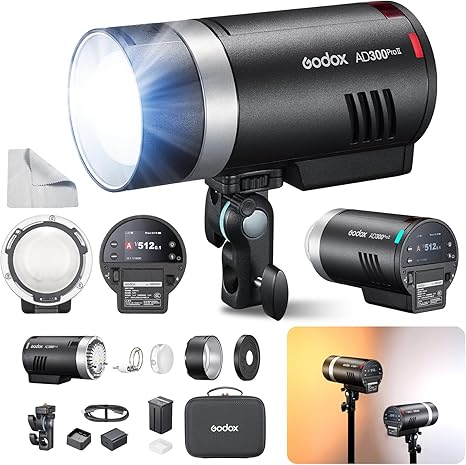 GODOX AD300 Pro II (2026 Upgraded) 300Ws 2.6lb Outdoor Flash Strobe | Portable, TTL, HSS 1/8000s, 350 Flashes, 1/512-1/1 Power Adjust, Solid/CCT Lock Mode, 12W Bi-Color Modeling Lamp, Touchscreen
