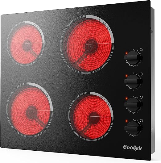 Electric Cooktop 24 Inch 4 Burner 220V 6000W Knob Control