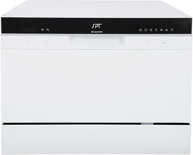 SPT SD-2224DW ENERGY STAR Countertop Dishwasher with Delay Start - Portable Dishwasher with Stainless Steel Interior and 6 Place Settings for Apartment Office And Home Kitchen, White