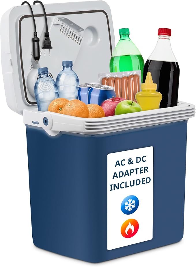 Ivation Electric Cooler & Warmer with Handle |27 Quart (25 L) Portable Thermoelectric Fridge For vehicles & Trucks| 110V AC Home Power Cord & 12V Car Adapter for Camping, Travel & Picnics