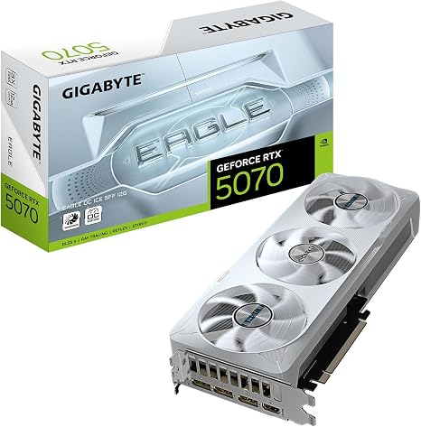 GIGABYTE GeForce RTX 5070 Eagle OC ICE SFF 12G Graphics Card, 12GB 192-bit GDDR7, PCIe 5.0, WINDFORCE Cooling System, GV-N5070EAGLEOC ICE-12GD Video Card, Compatible with Desktop