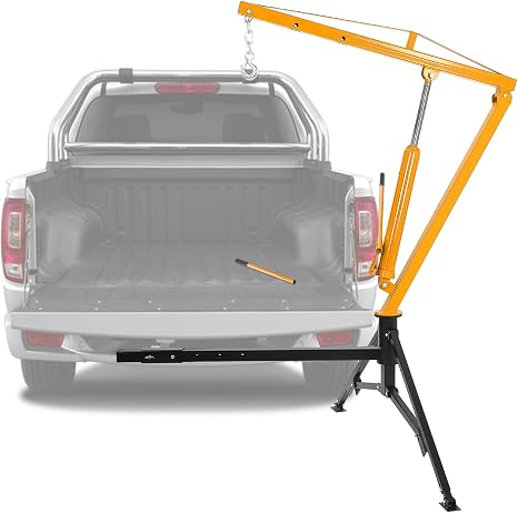 Towallmark Hydraulic Pickup Truck Crane, 1000 Lbs Capacity, 360°Swivel, Hitch Mounted Crane with 3 Adjustable Capacities of 500 Lbs, 750 Lbs and 1000 Lbs for Lifting Goods in Construction, Yellow