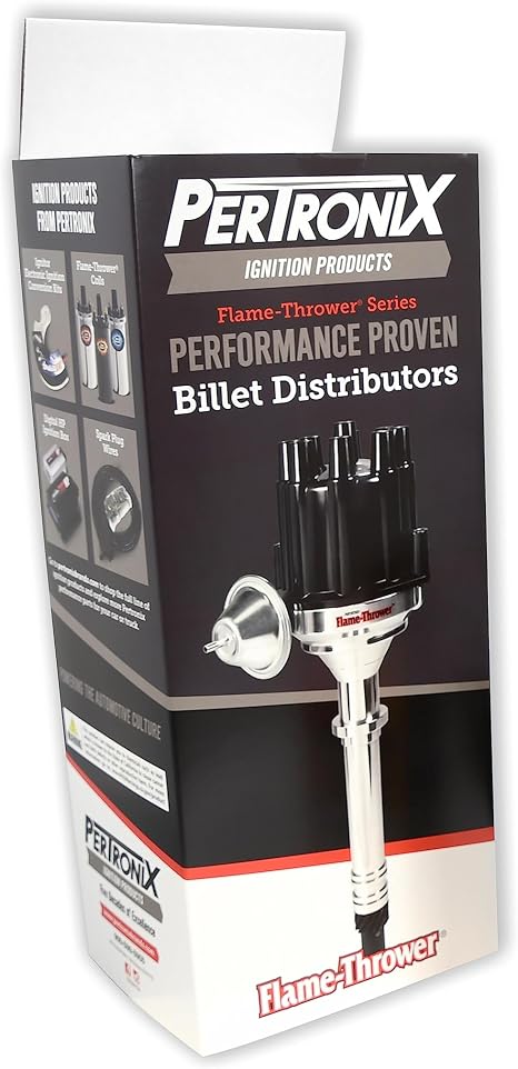 PerTronix D100710 Flame-Thrower Electronic Ignition Billet Distributor with Ignitor II Technology, Compatible with Chevrolet Small Block/Big Block, Plug and Play, Vacuum Advance, Black Male Cap