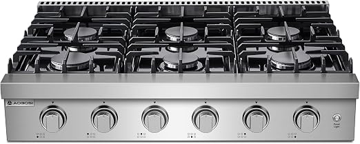 AAOBOSI 36 Inch Gas Cooktop with 6 Burners, Stainless Steel Rangetop