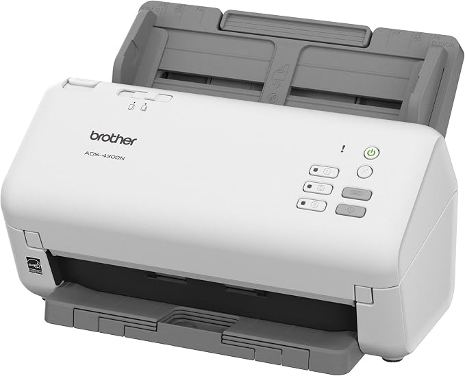Brother ADS-4300N Professional Desktop Scanner with Fast Scan Speeds, Duplex, and Networking,White | 40ppm duplex scanning with 80-page ADF and Ethernet for document management, networking and archiving