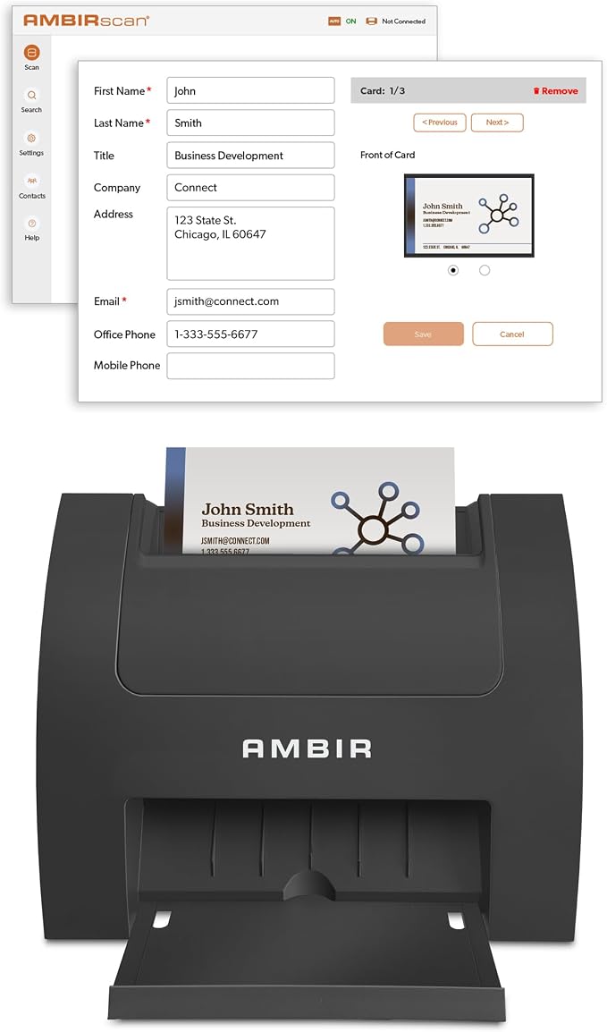 AMBIR Business Card Scanner PS670ST-BCS High Speed Single Sided Vertical USB Powered Business Card Scanner with AmbirScan Business Card for Windows PC and MAC