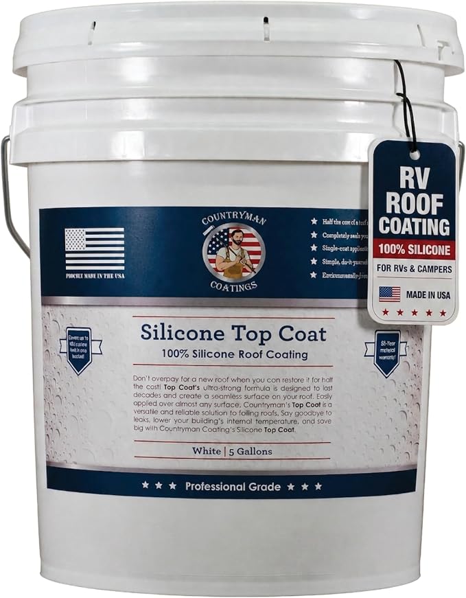 100% Silicone Roof Coating for RV & Flat Roofs, White, 4.75 Gallon