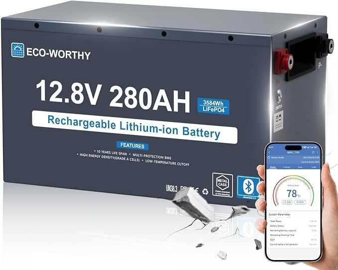 ECO-WORTHY EnergyRock 12V 280Ah Metal Case LiFePO4 Lithium Battery
