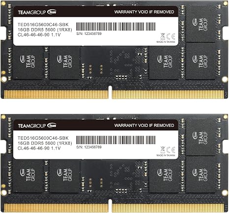 TEAMGROUP Elite SODIMM DDR5 32GB (2x16GB) 5600Mhz (PC5-44800) CL46 Non-ECC Unbuffered 1.1V 262 Pin Laptop Memory Module Ram - TED532G5600C46ADC-S01