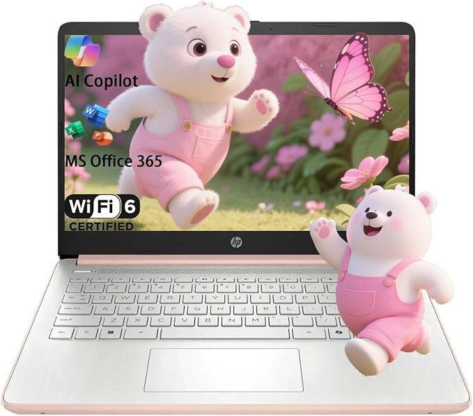 HP Stream 14 Inch Laptop for Student, Microsoft 365 Intel Celeron N150 (>N4020), 4GB RAM, 128GB UFS, 720p Webcam, Windows 11 S, Long Battery Life, with 5ave Kit, Rose Gold