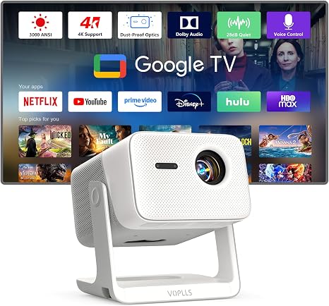 【3000 ANSI Official Licensed Google TV】Smart Slide Projector, VOPLLS Outdoor Projectors with Slide, and Negative Scanner Projector