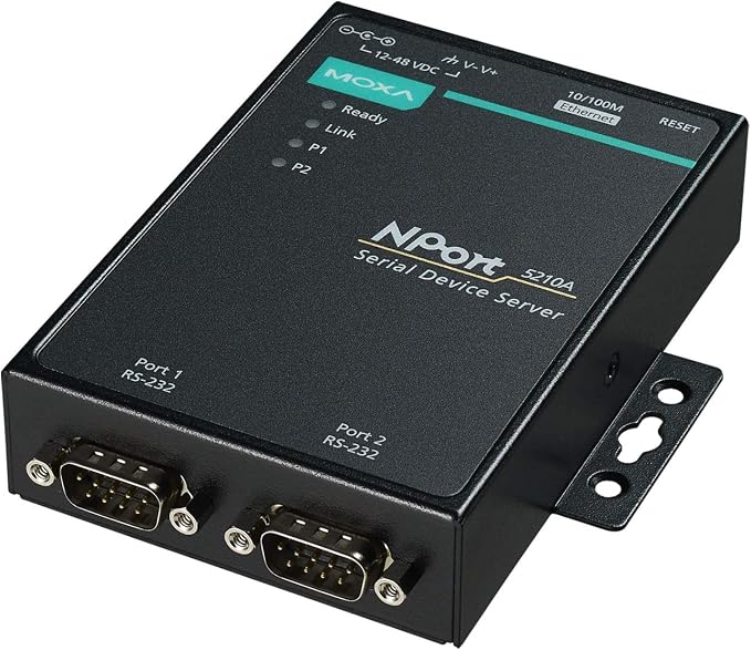 Moxa NPort 5210A - 2 Ports Device Server, 10/100M Ethernet, RS-232, DB9 Male, 15KV ESD, 0.5KV Serial Surge, 12~48VDC, 0~60°C