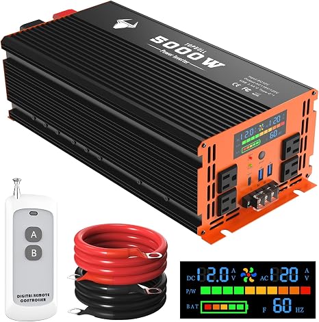 5000 Watt Power Inverter 12V DC to 120V/110V AC for Vehicles Car Converter