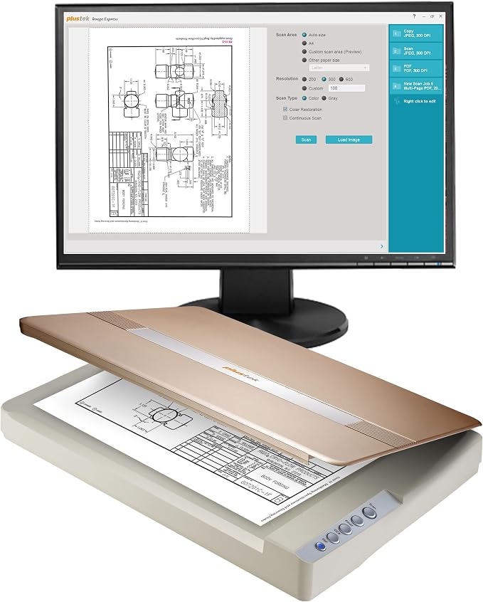 Plustek OpticSlim 1680 - High Speed Large Format Flatbed Scanner - 11.7x17 | Scan Tabloid / Ledger / A3 Size paper by 300 DPI in 3 second. Dual View Design to Quickly Check the Image Adjustment Effect