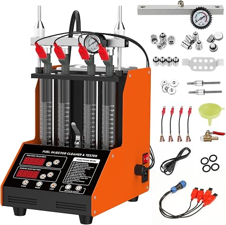Fuel Injector Cleaner Machine, 4 Cylinder 9 Test Modes Auto Fuel Injector Tester and Cleaner Kit, Ultrasonic Cleaning Kit for 5V to 12V Motorcycle Car Injectors