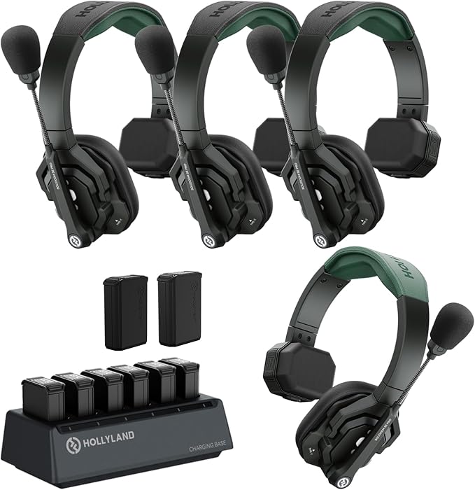 Hollyland Solidcom SE PRO 4-Users ENC Noise Cancellation Wireless Intercom Headset System 400m/1312ft Team Communication with 3.5mm Single Ear Headset for Movie Shoot Live Show (1.9GHz Version)
