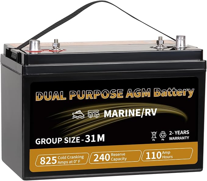 Weize BCI Group 31M Dual Purpose AGM Battery, 240RC 825CCA 12V 110AH Starter & Deep Cycle Sealed Marine & RV Battery