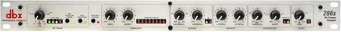 dbx DBX286SV Instrument, Microphone Preamp & Channel Strip Processor, with Compression, De-Esser, Enhancer, Expander/Gate, Loop-Out. Metering LEDs, XLR and ¼” inputs. Rack Mountable 1U. Silver | Compression, De-Esser, Enhancer, Expander/Gate, Loop-Out. Me