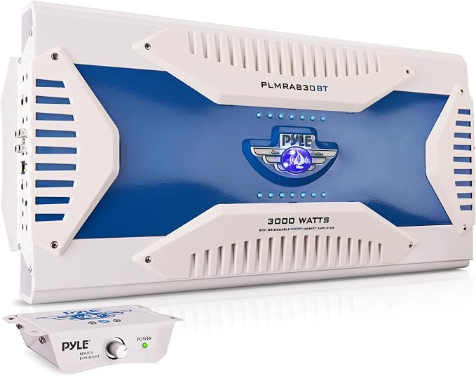 Pyle Hydra Marine Amplifier - Upgraded Elite Series 3000 Watt 8 Channel Bridgeable Amp Tri-Mode Configurable, Waterproof, MOSFET Power Supply, GAIN Level Controls and RCA Stereo Input - PLMRA830BT