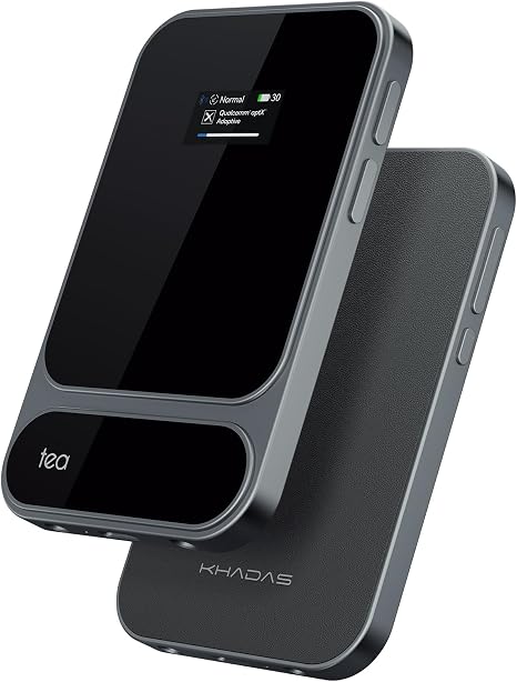 Khadas Tea Pro Portable Headphone Amplifier with 0.95" Display, Ultra-Slim BT 5.4 USB Magnetic DAC AMP Design with ES9039Q2M, 3.5 & 4.4mm Outputs,768kHz/32bit, 2100mAh Battery for Hi-Fi Audio