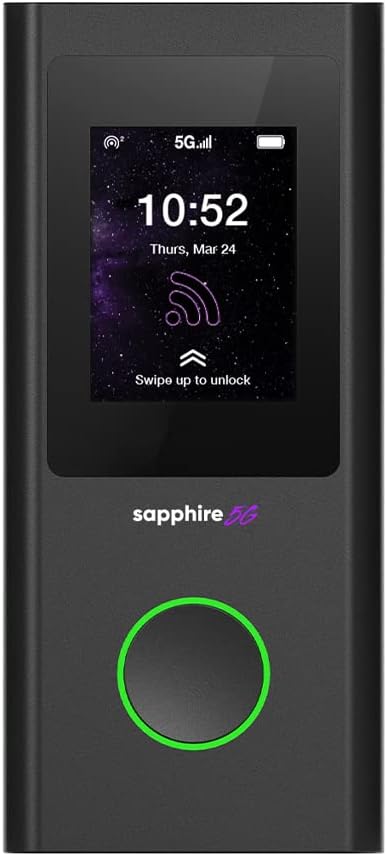 TravelWiFi Sapphire 5G Mobile Hotspot, Portable WiFi Hotspot for Travel, CloudSIM Technology, Large Touch Screen, Network Congestion Monitoring, Preloaded 5GB Free Global Data, Optional Sim Card Slot